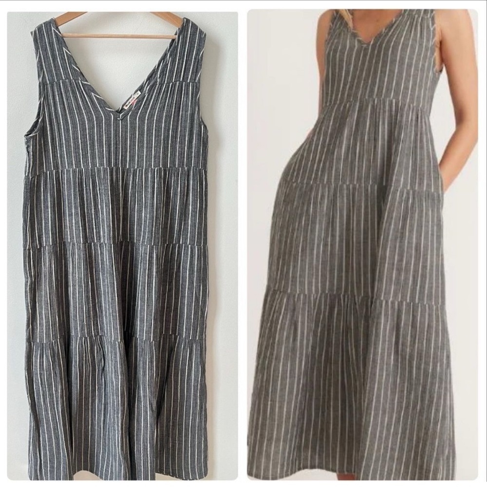 Marine Layer Gray and White Striped Midi Dress